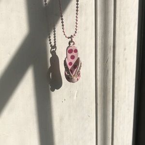 Pink Polka Dot Rhinestone Flip Flop Necklace